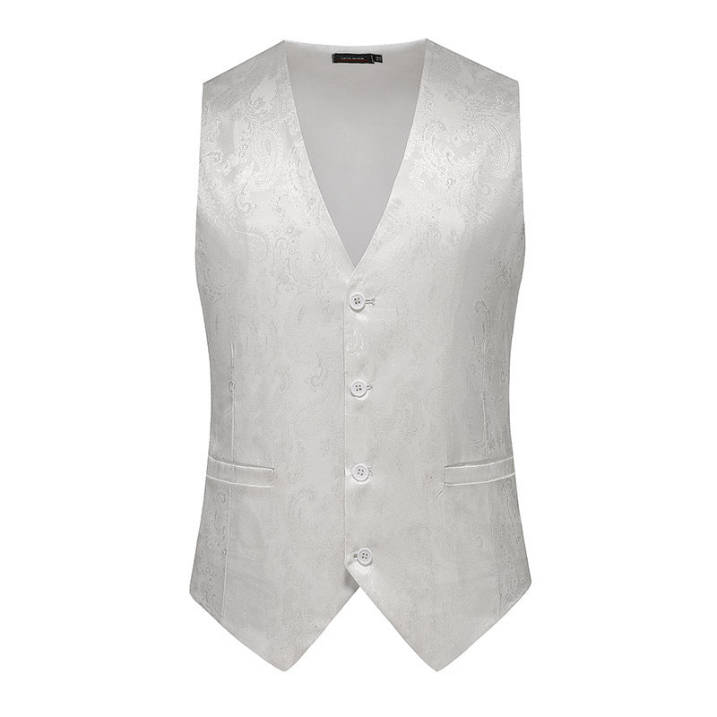 Herren nan feine Jacquard-Anzugweste mit V-Ausschnitt, Zierknöpfen und schmaler Silhouette EB