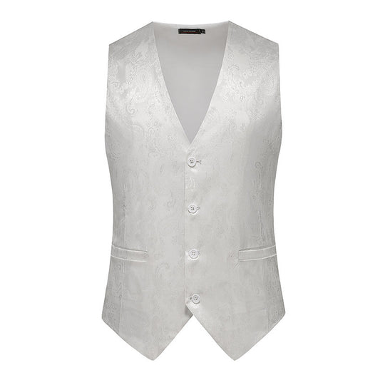 Herren nan feine Jacquard-Anzugweste mit V-Ausschnitt, Zierknöpfen und schmaler Silhouette EB
