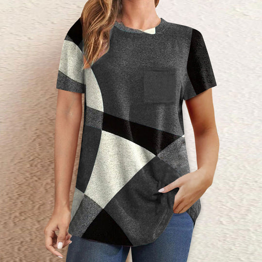 Damen T-Shirt mit modernem geometrischen Design und praktischer Brusttasche EB