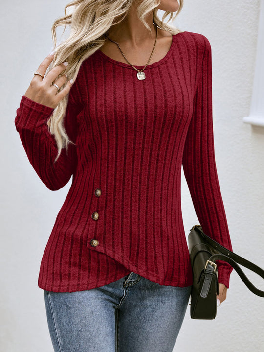 Damen lässiger asymmetrischer Pullover mit Knopfdetails EB