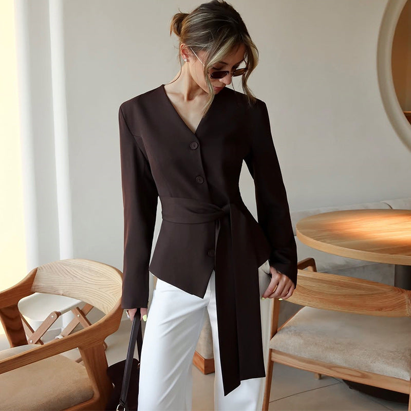 Damen Wickelbluse mit Knopfdetails EB