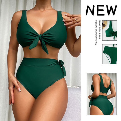 Damen Hochtailliertes Bikini-Set mit verspieltem Knotendesign EB