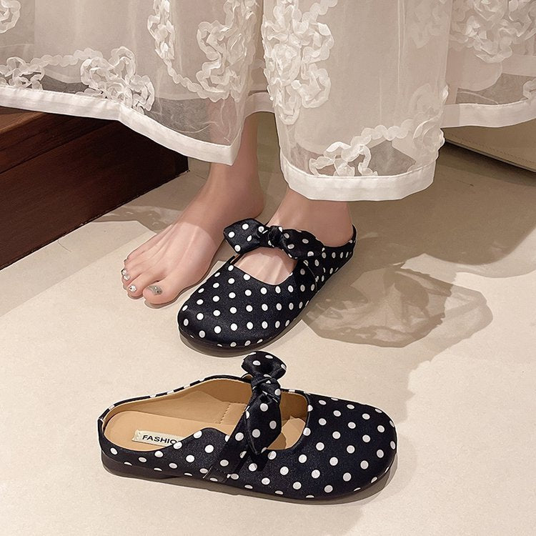 Damen elegante Mules mit Schleifenakzenten und Punktmuster EB