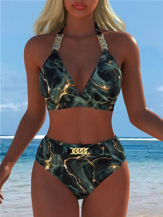 Damen Bikini mit luxuriösem Marmormuster und edlen Details EB