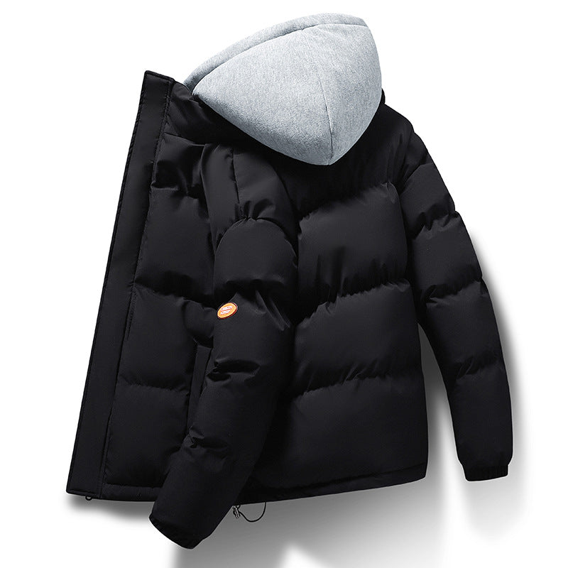 Herren kurz geschnittene Stepp‑Isolationsjacke mit integriertem Kapuzenlayer und Kordelzugsaum EB