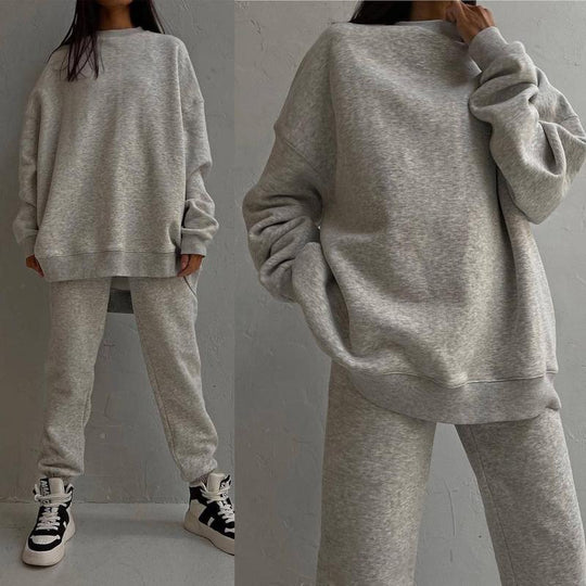 Damen Oversized Freizeit-Loungewear-Anzug mit hohem Kragen und elastischem Bund EB