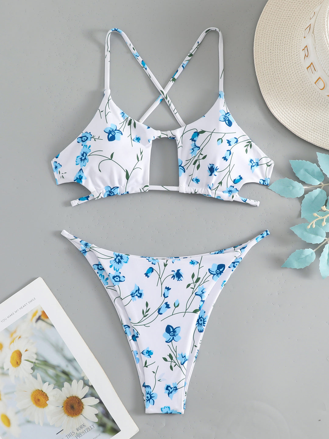 Damen Bikiniset mit verstellbaren Trägern und floralem Musterdruck EB
