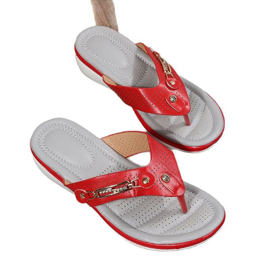Damen modische Zehentrenner-Sandalen mit gepolstertem Fußbett und dekorativen Nieten EB