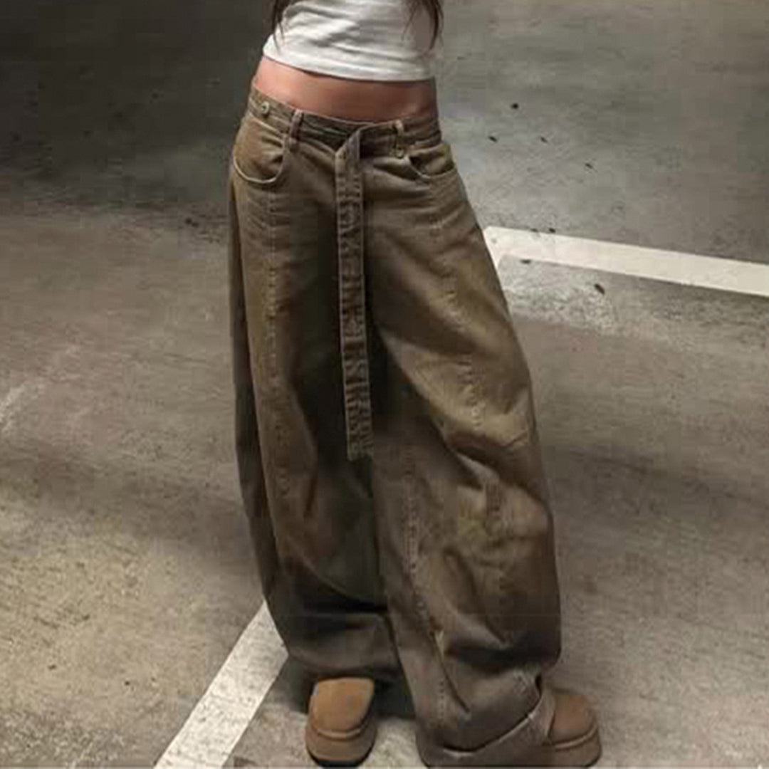 Damen Weite Jeans mit hochelastischem Bund und praktischen Gürtelschlaufen EB