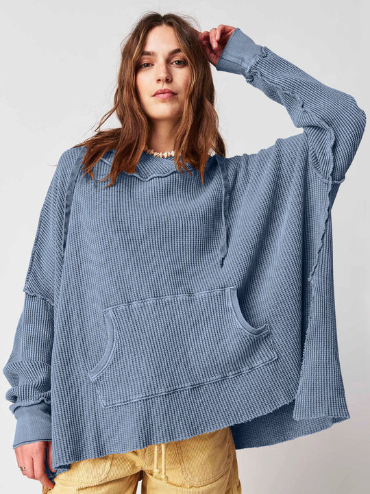 Damen Lässiger Hoodie mit strukturiertem Design und praktischer Kängurutasche EB