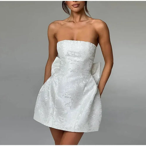 Damen kurzes Kleid mit strukturiertem Oberteil und verspieltem Schleifendetail EB