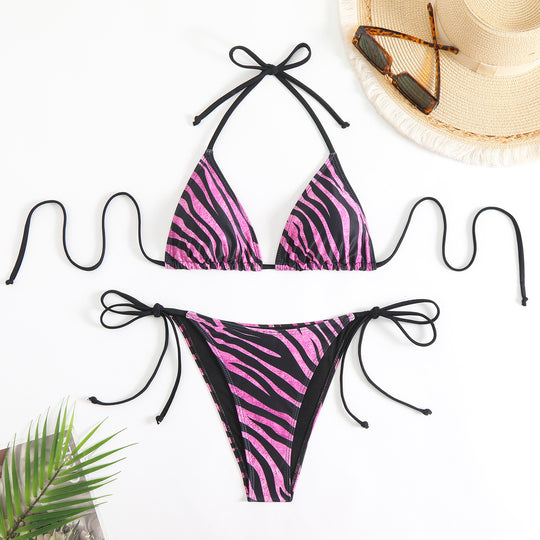Damen Triangel-Bikini-Set mit verstellbaren Trägern und aufregendem Zebramuster EB