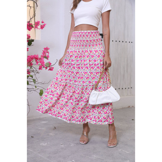 Damen Maxi-Rock mit voluminösen Rüschendetails und knöchellanger Passform EB