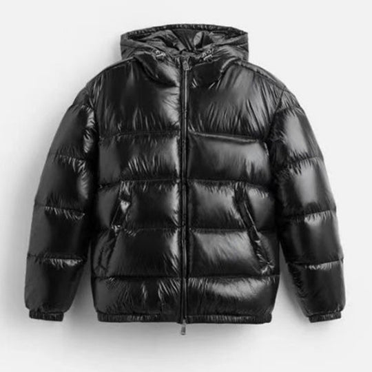 Herren nan steppte Kapuzenjacke mit glänzender Oberfläche, warmer Synthetikfüllung und Zweiwege-Reißverschluss EB