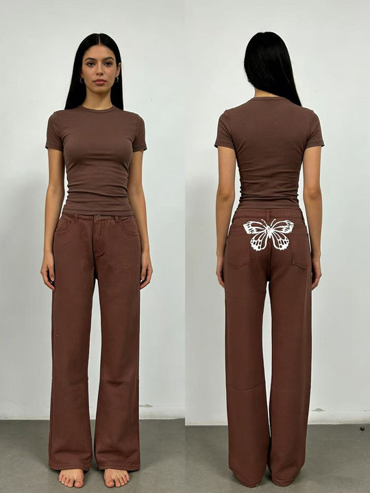 Damen nan hochgeschnittene weich fallende Schlagjeans aus Stretch-Denim mit figurformender Passform EB