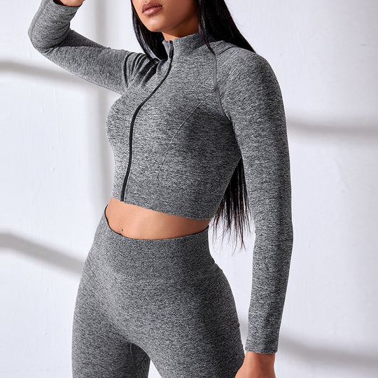 Damen Sportlicher Crop-Top mit Reißverschluss EB