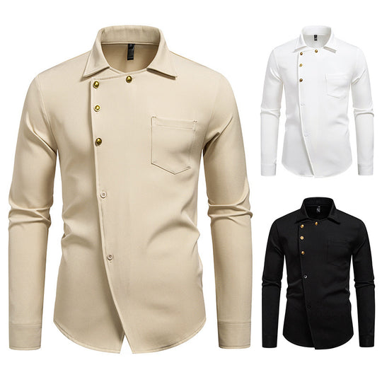 Herren elegantes Hemd mit asymmetrischem Knopfdesign EB