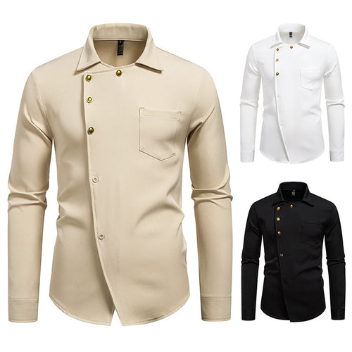 Herren elegantes Hemd mit asymmetrischem Knopfdesign EB