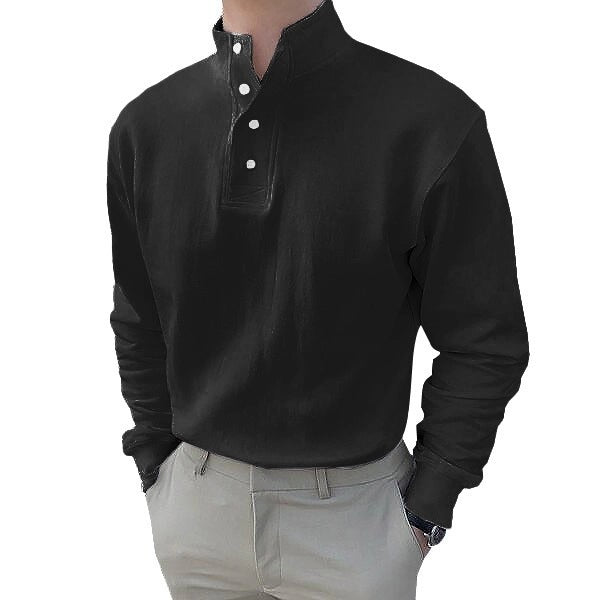 Herren Langarm-Henley-Shirt mit modernem Stehkragen und Knopfleiste EB