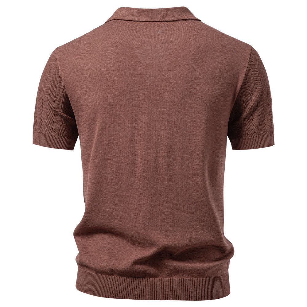 Herren nan Kurzarm Strickcardigan mit Reverskragen und feinem Strukturstrick EB