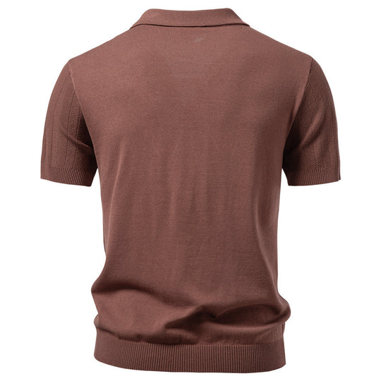 Herren nan Kurzarm Strickcardigan mit Reverskragen und feinem Strukturstrick EB