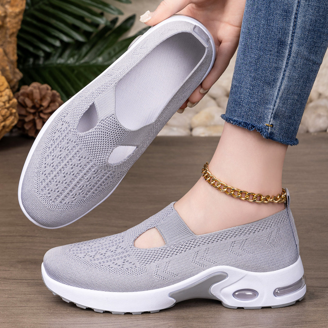 Damen bequeme Slip-On Sneakers mit atmungsaktivem Strickdesign und stoßdämpfender Sohle EB