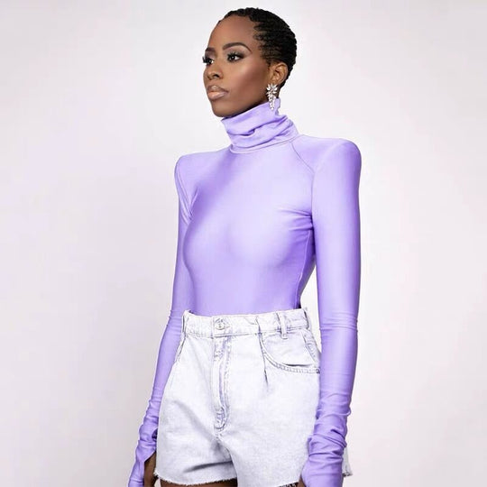 Damen eleganter Rollkragen-Bodysuit aus bequemem Stretch-Material EB