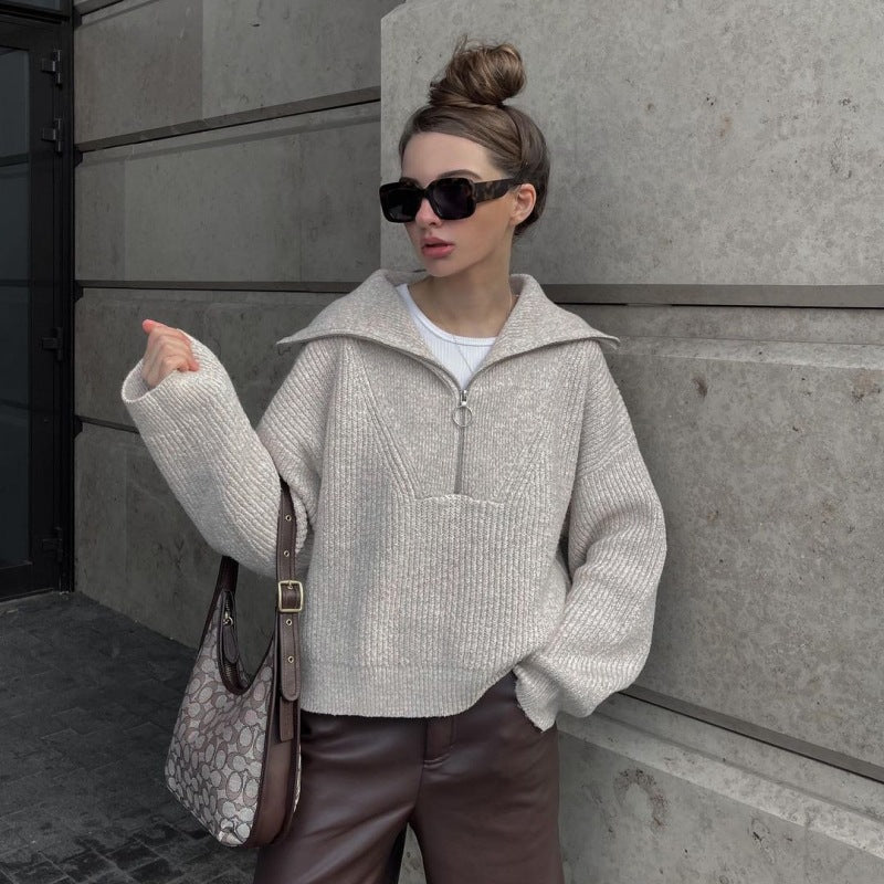 EB | Rippstrickpullover mit Reißverschluss Weich und Warm Lässig Schick