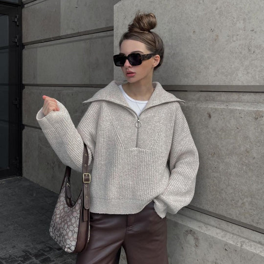 EB | Rippstrickpullover mit Reißverschluss Weich und Warm Lässig Schick