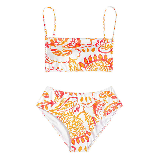 Damen Triangel-Bikini mit fröhlichem Blumenmuster und eleganten Rüschendetails EB