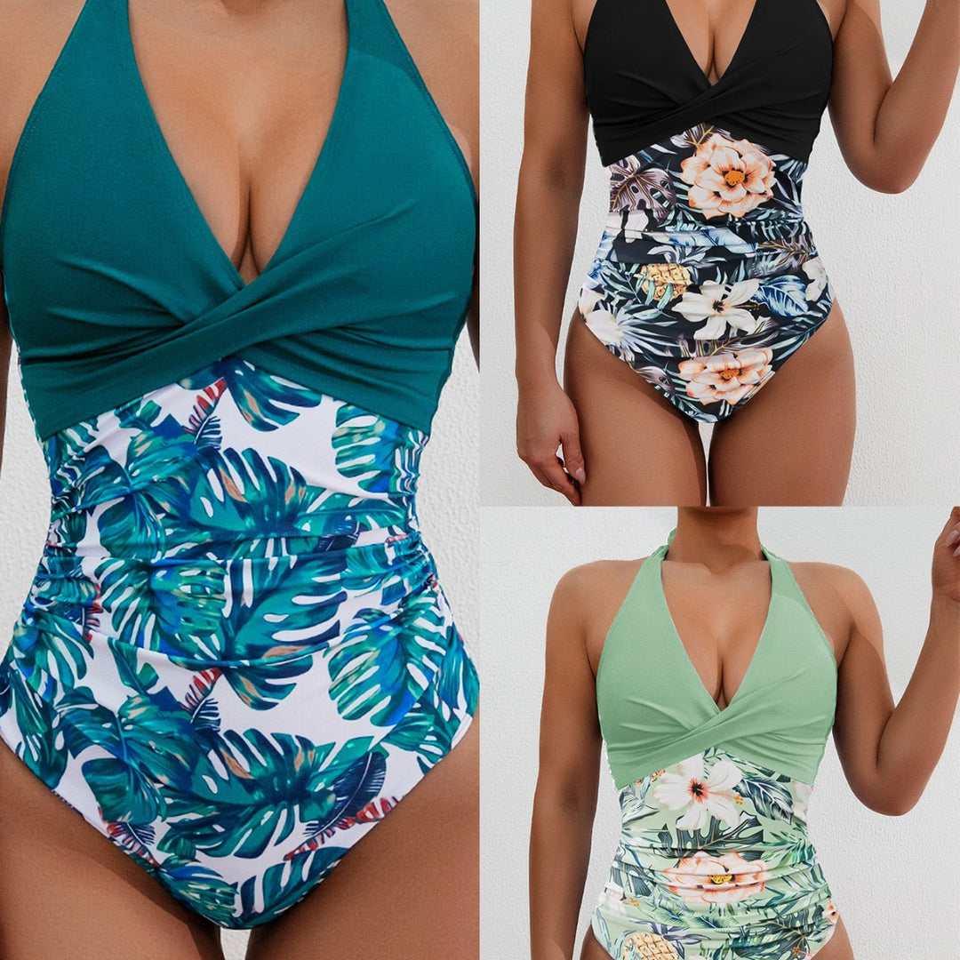 Damen Hochwertiger Einteiler-Badeanzug mit floralem Schnitt und raffiniertem Wickeldesign EB