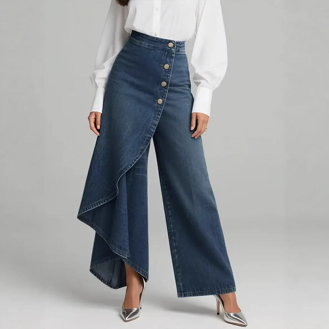 Damen Denim-Rock mit asymmetrischem Schnitt und Knopfdetails EB