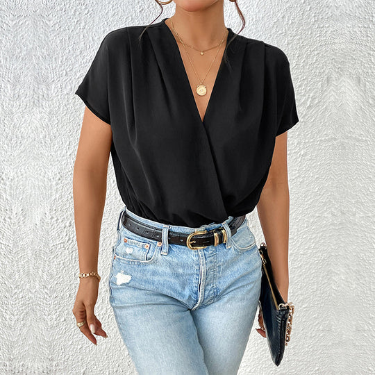 Damen Body mit eleganter Wickeloptik und kurzen Ärmeln EB