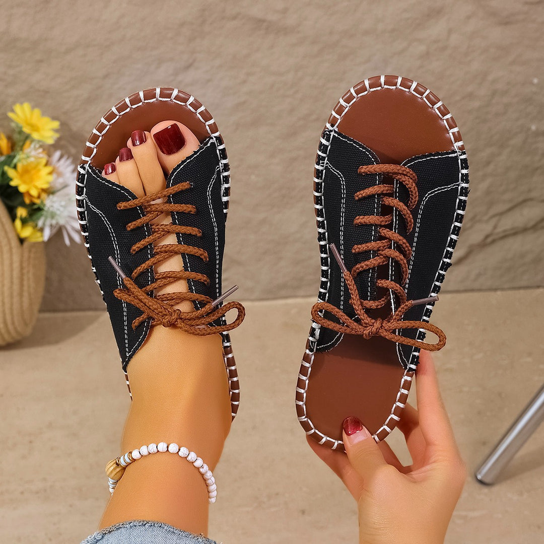 Damen lässige Schnürsandalen mit flexiblem Fußbett EB