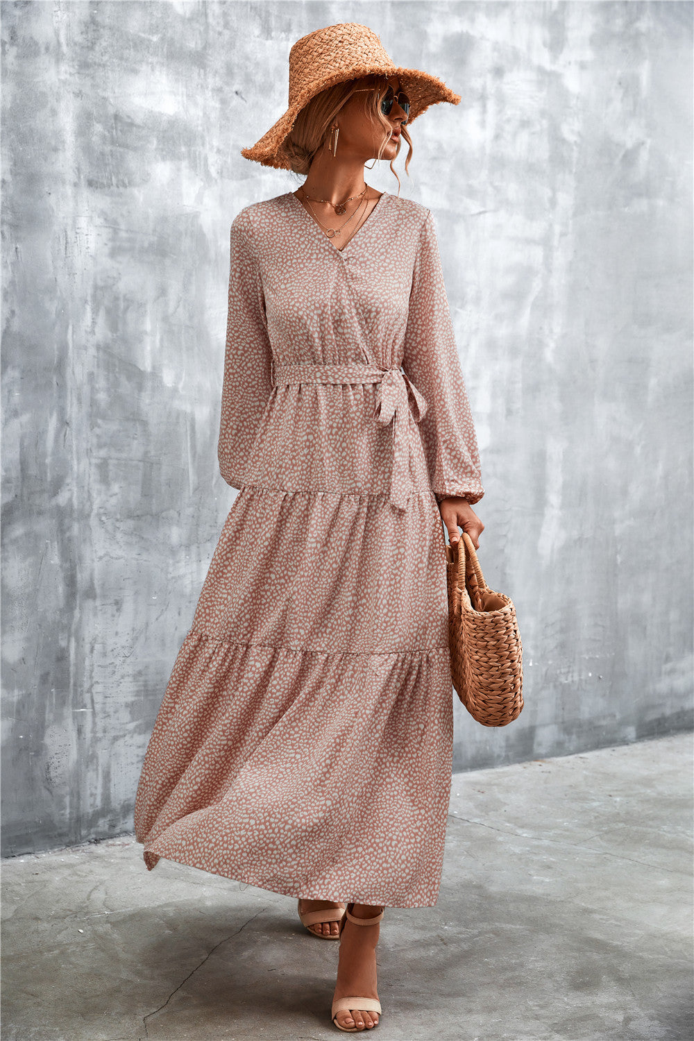 Damen Maxikleid mit tailliertem Design und langen Ärmeln EB