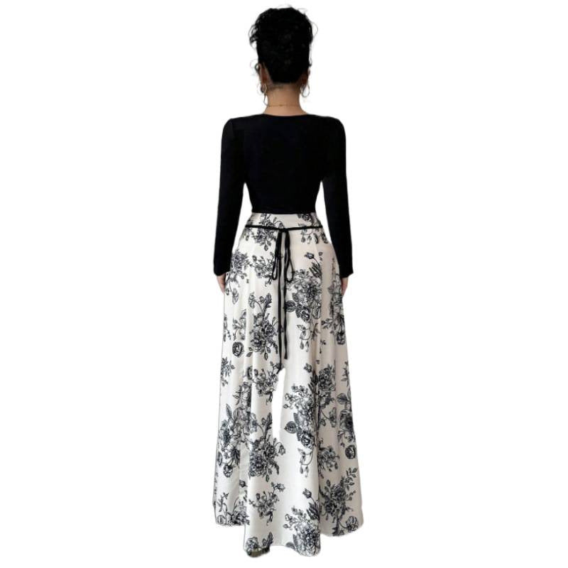 Damen Maxirock mit floralem Design und elastischer Taille EB