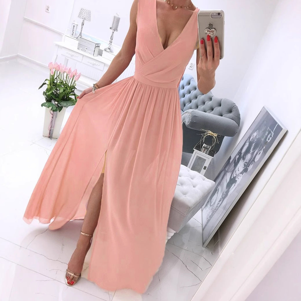 Damen Elegantes Maxikleid mit raffiniertem Wickeldesign und fließendem Stoff EB