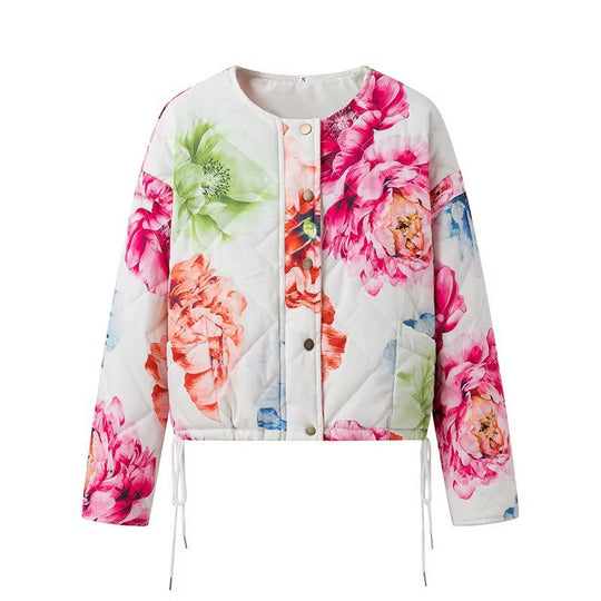 Damen Steppjacke mit floralen Mustern und elastischem Bund EB