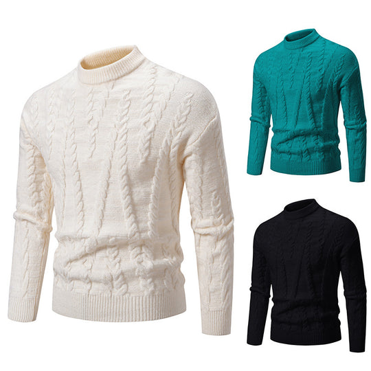 Herren Strickpullover mit Zopfmuster und hohem Kragen EB