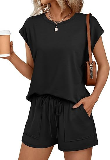 Damen bequemes Lounge-Set mit elastischem Bund und Taschen EB
