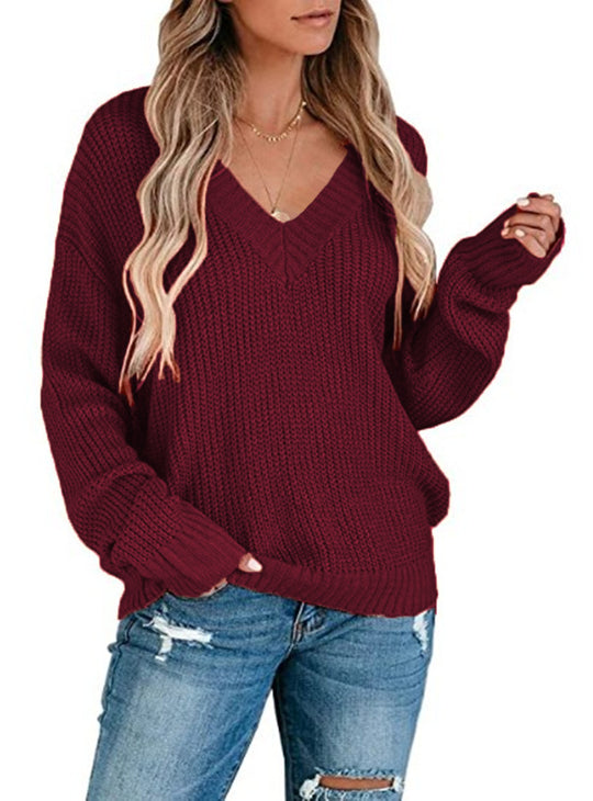 Damen V-Ausschnitt Strickpullover mit strukturiertem Muster und oversized Fit EB