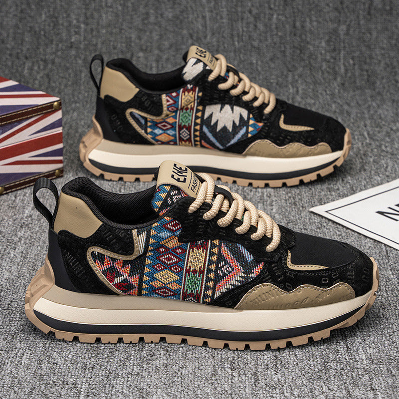 Damen Sportliche Sneaker mit buntem Ethno-Muster und flexibler Sohle EB