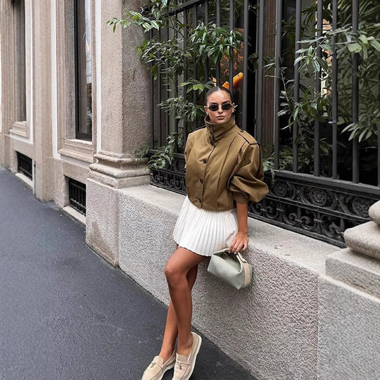 Damen cropped Trenchcoat mit eleganten Knopfdetails EB