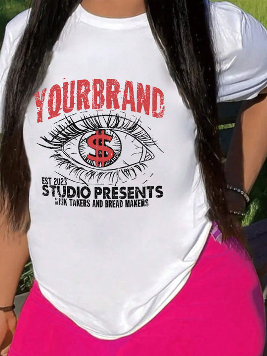 Damen T-Shirt mit kreativem Grafikdruck und luxuriösen Paillettenakzenten EB