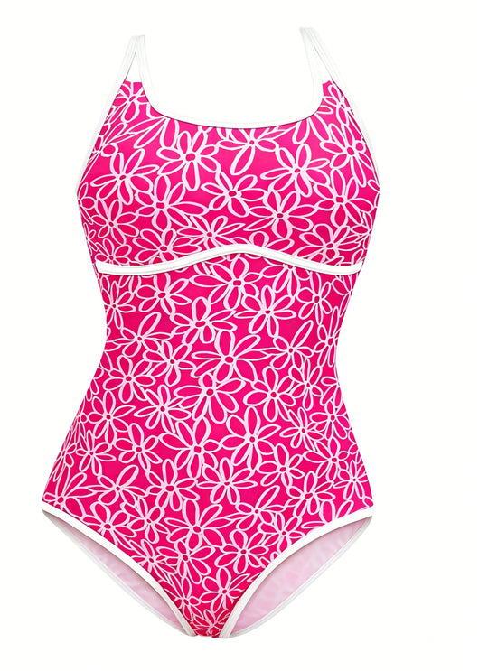 Damen Sportlicher Einteiler Badeanzug mit floralem Muster EB