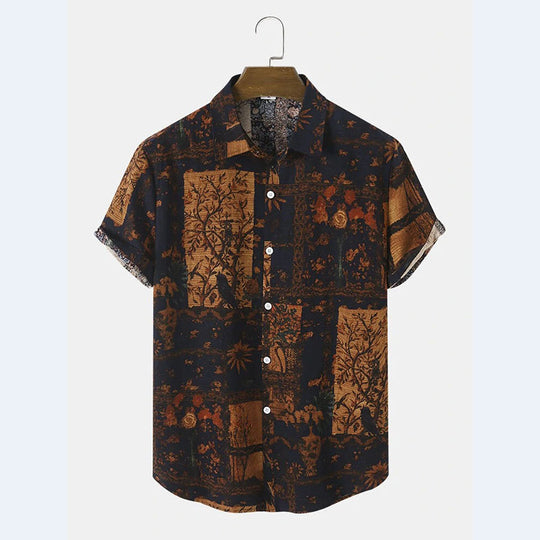 Herren Kurzarm Hemd mit floralem Design und strukturiertem Stoff EB