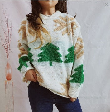 Damen lässiger Pullover mit festlichem Wintermotiv EB