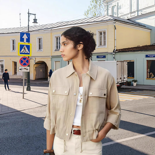 Damen lockere Utility-Jacke mit Taschen EB