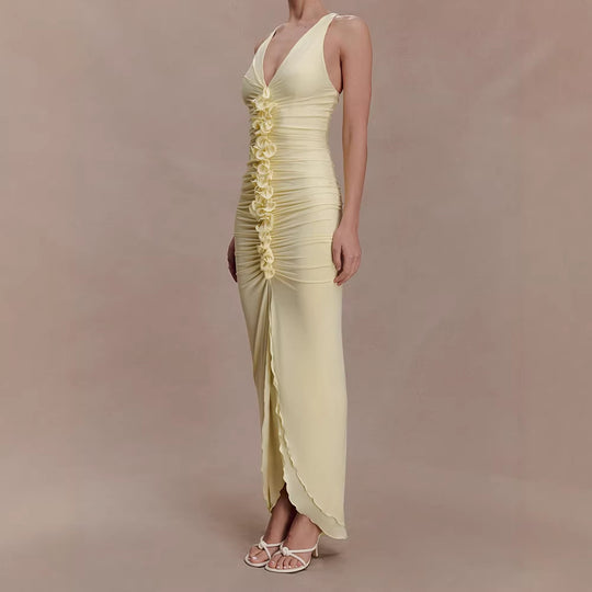 Damen Hochwertiges Abendkleid mit tiefem V-Ausschnitt und Raffungen EB