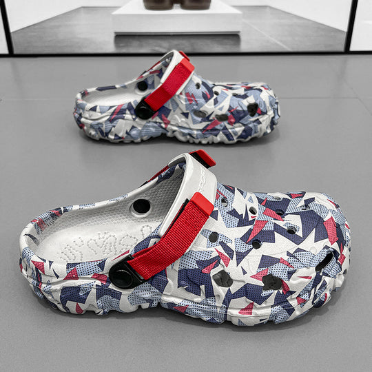 Damen modische Clogs mit einzigartigem grafischen Design und verstellbarem Riemen EB